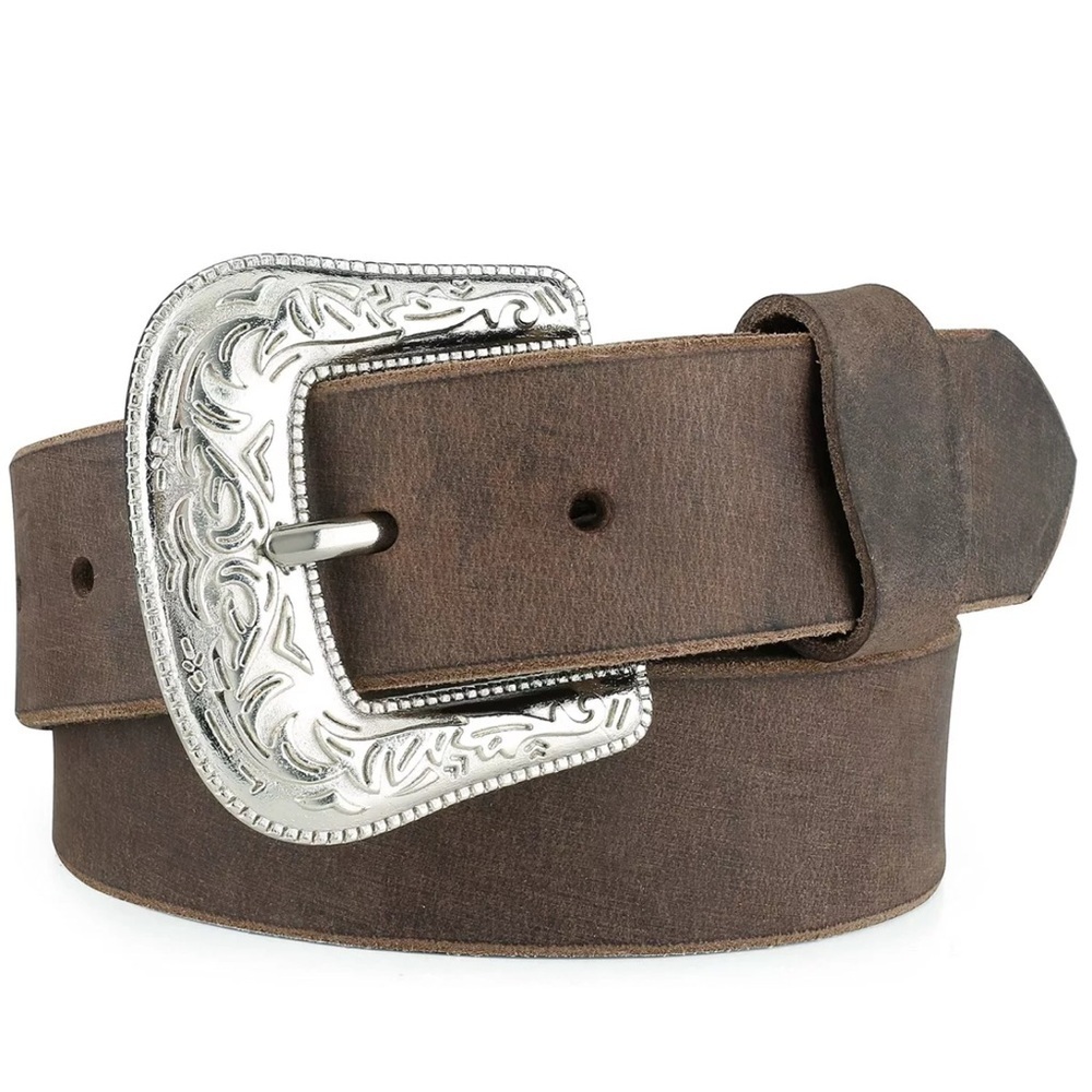 F&L Classic Western Full Grain Brown Leather Belt. New. Size 27. Silver buckle.